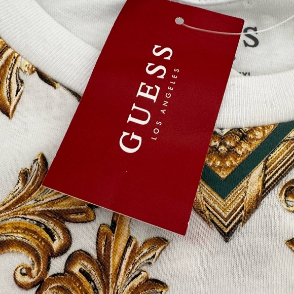 GUESS Men’s Baroque Print T-Shirt - Size M - White/Gold - NEW with Tags - Picture 3 of 4